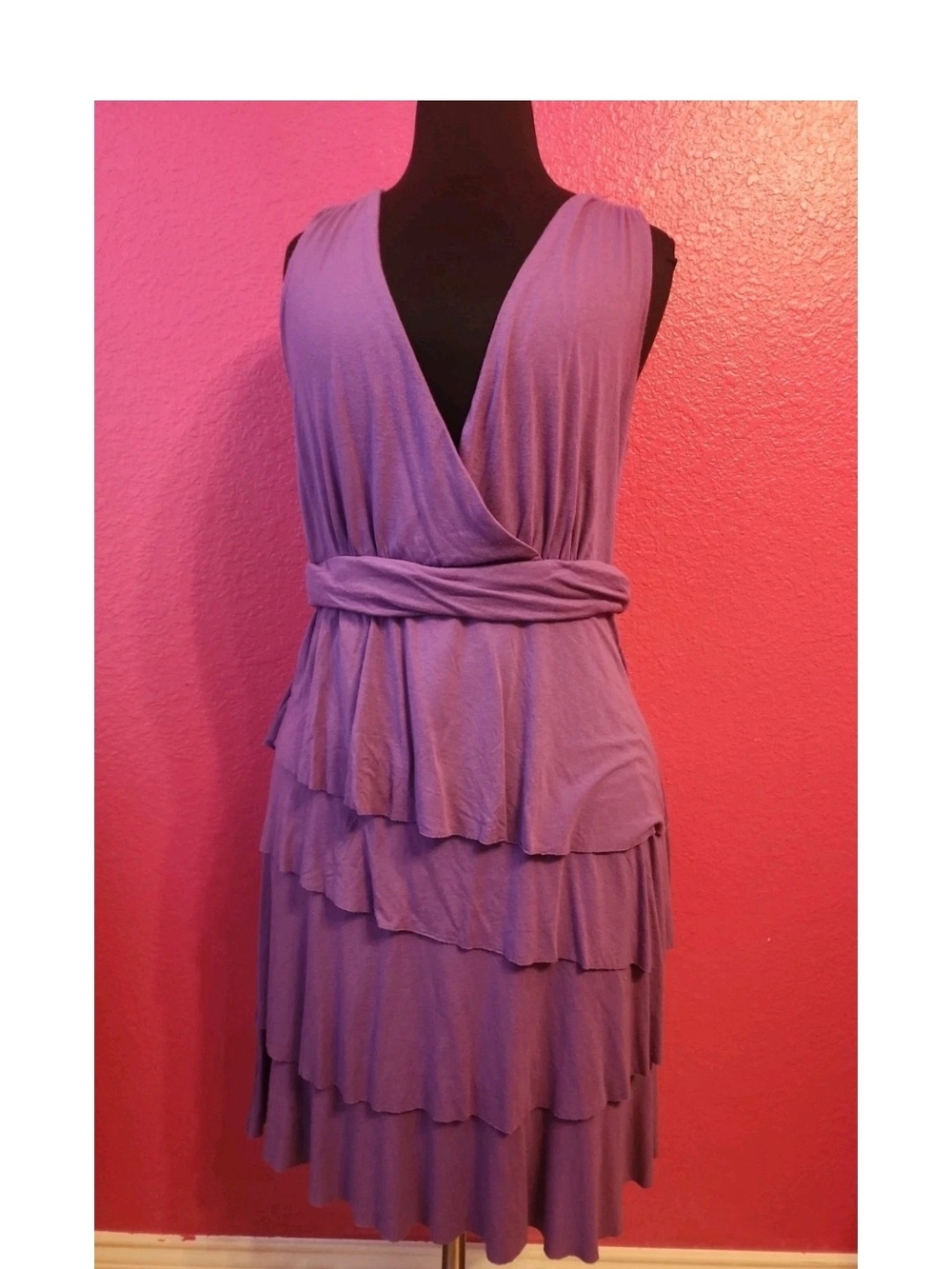 New York & Company Lavender Tiered Wrap Midi Dress
